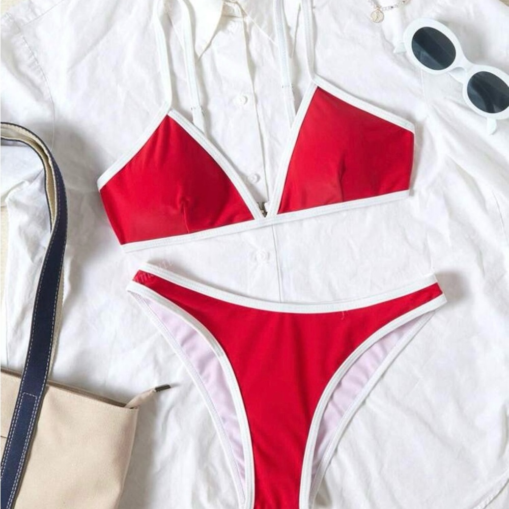 Red and White Bikini Set